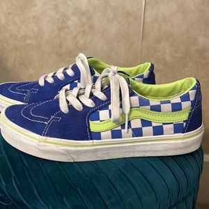 Vans Blue and Neon Bright Green Checkered Sneaks